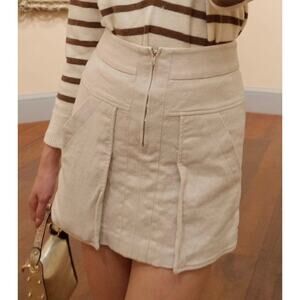 Ann Taylor Ivory Textured Cotton Linen Zip Front A Line Mini Skirt 2